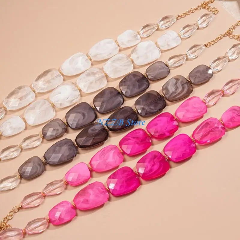 

T21F Textured Acrylic Double Layer Necklace For Women Bohemian Vacation Jewelry Gift