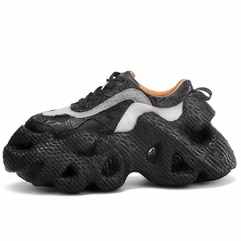 Black Waves Original Design TPU 3D Printed Casual Shoes for Men's and Women's Thick Soled Daddy Height Increased Shoes Couples's