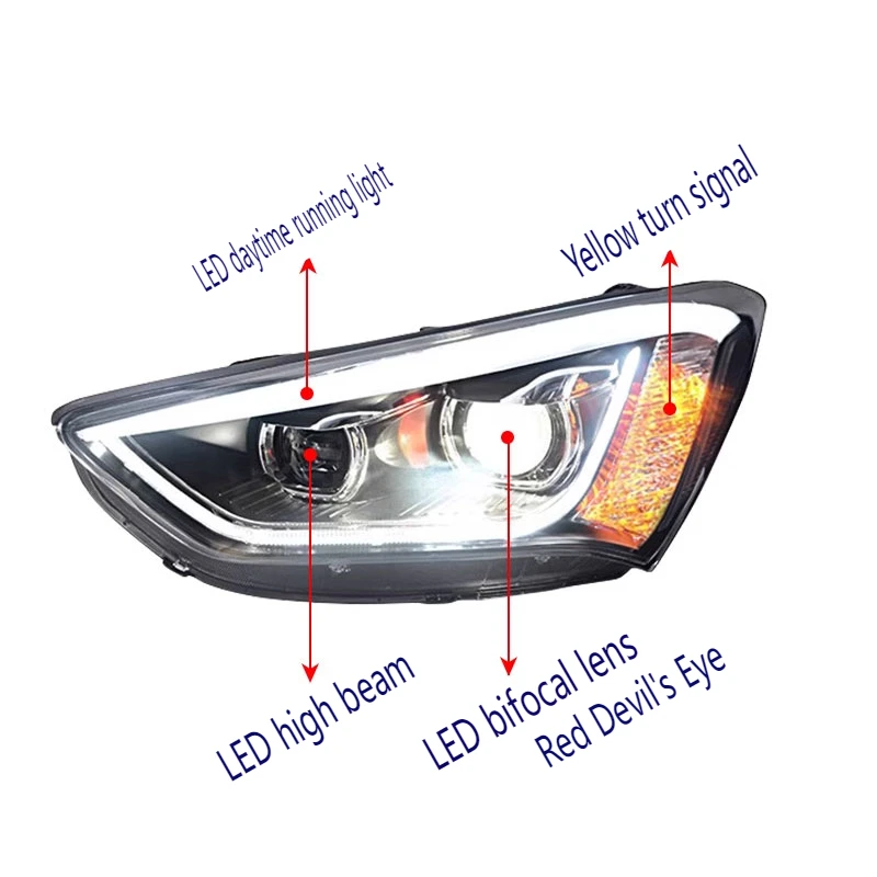 2pcs Head Lamp for Hyundai Sante FE IX45 LED Headlight 2013-2016 Headlights DRL Turn Signal High Beam Angel Eye Projector Lens