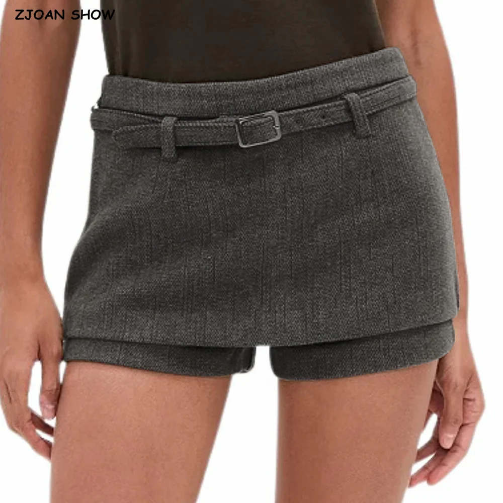 2025 Y2K High Waist Weave Woolen Blends Mini Skirt With Shorts Underwear Sexy A-line Package Hips Mini Short Skater Black Coffee