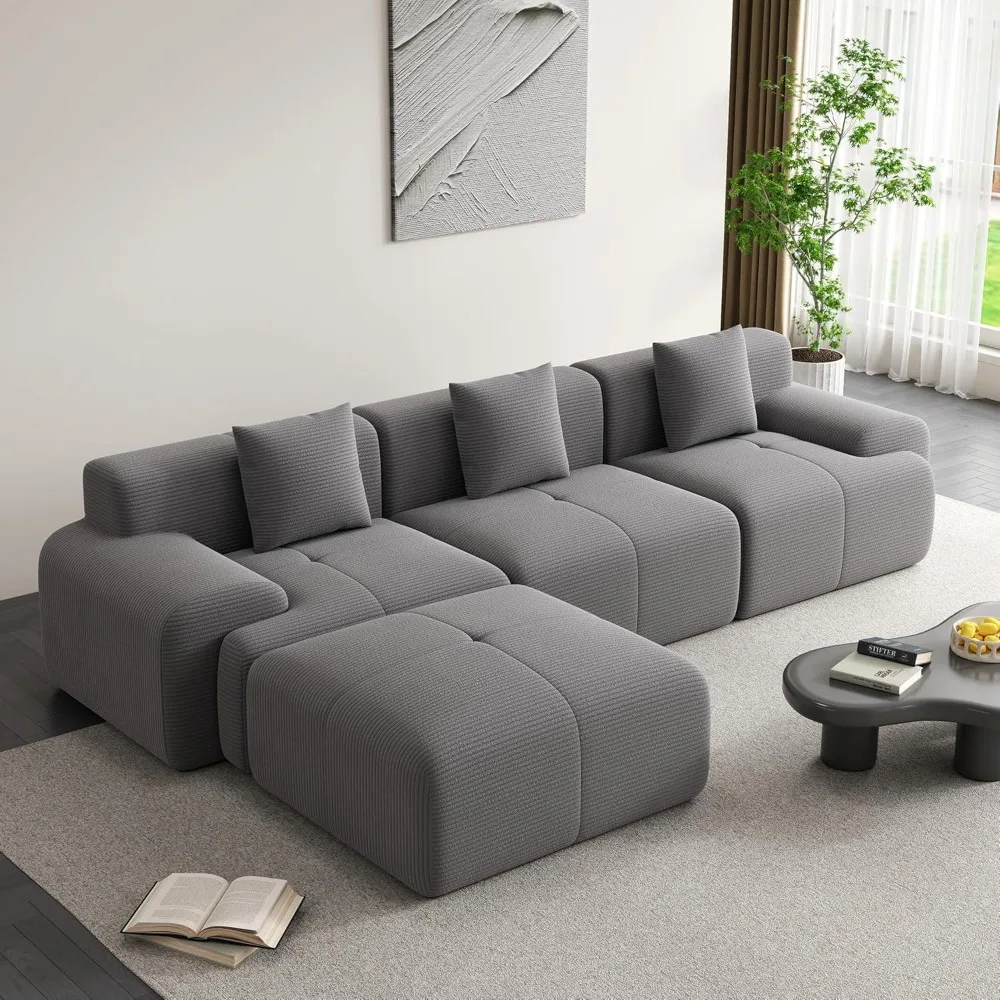 120" Cloud Modular Sectional Couch,Boneless Sofa,L-Shape Upholstered Sofas with Deep Seat,Modern Cozy Corduroy, Customized