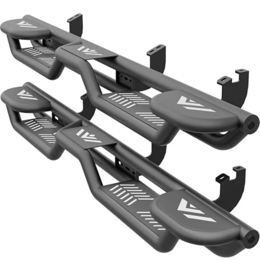 

Three Raised Steps Running Boards for 2024-2025 Toyota Tacoma Double/Crew Cab, Heavy-Duty Carbon Steel, Black, Bolt-on Nerf Bar