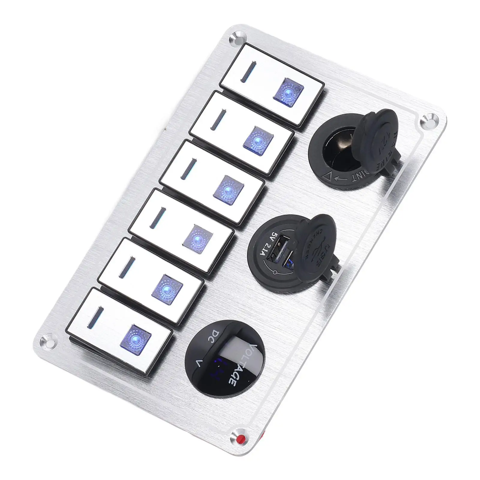 Rocker Switch Panel Dual USB Port 6 Gang für Auto Wasserdichtes Switche Panel 5PIN Digital Voltmeter DC12V oder DC24V für Auto