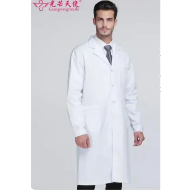 Casaco de laboratório branco masculino, vestido branco, robe longo para trabalho hospitalar, uniforme médico, primavera