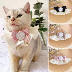 Pet Scarf Accessories Cat Necklace Neck Strap Dog Neckerchief Lace Bowknot Pearl Collar Puppy String Bib
