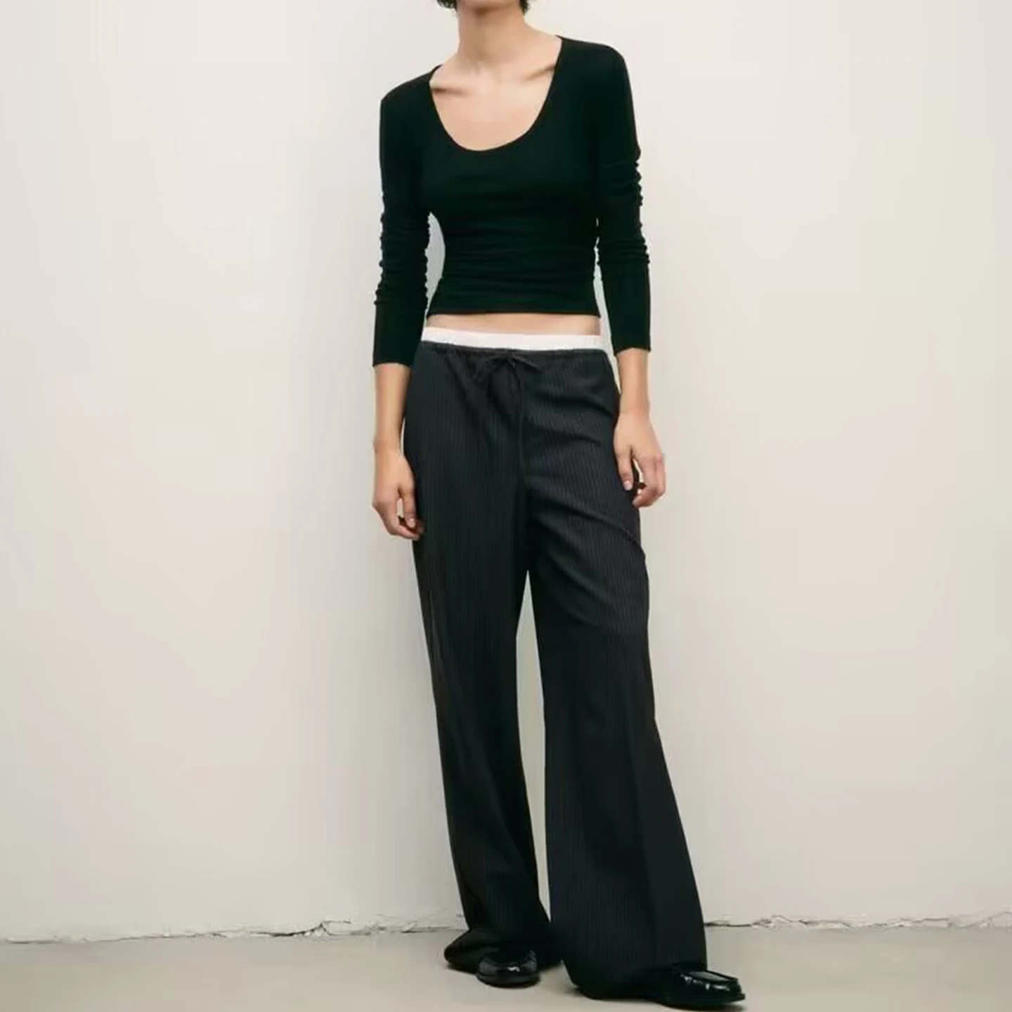 High Waist Straight Leg Pants Women's Fashionable Summer 2026 Matching Style Versatile Splicing Design Casual Pants