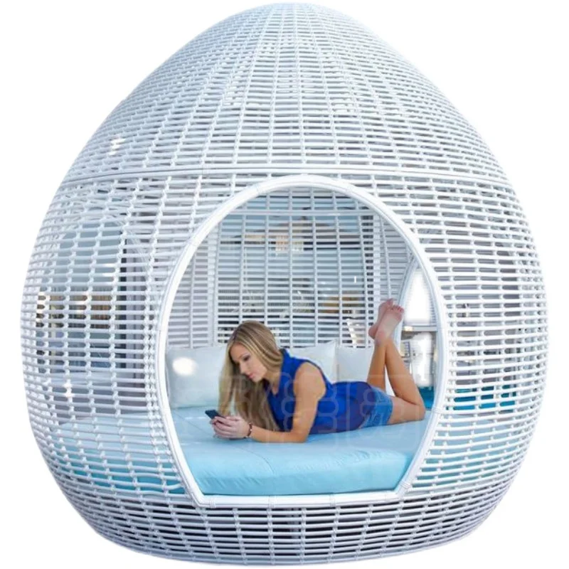 

Кровать для отдыха на открытом воздухе, вилла, художественная кровать из ротанга, диван под открытым небом, большая круглая кровать