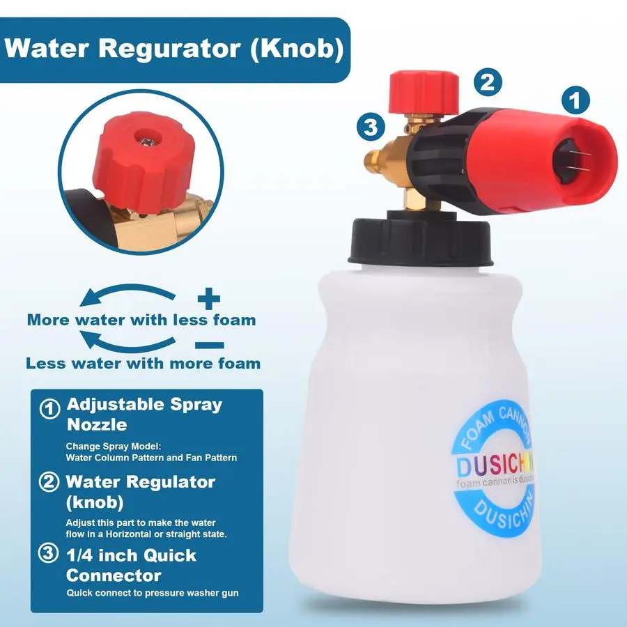 مدفع رغوة بندقية قصيرة لغسالة الضغط 1 4 موصل سريع، مجموعة مسدس رغوة غسيل السيارات ملحق موصل مزدوج، مرفق طرف مزدوج F