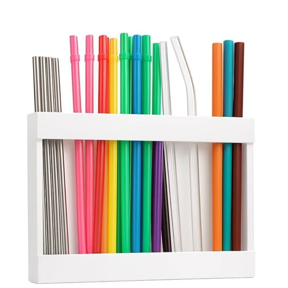 

Acrylic Large Straw Holder 5 Grids Transparent and White Straw Storage Dispenser Reusable Straws Organizer for Kitchen Counter