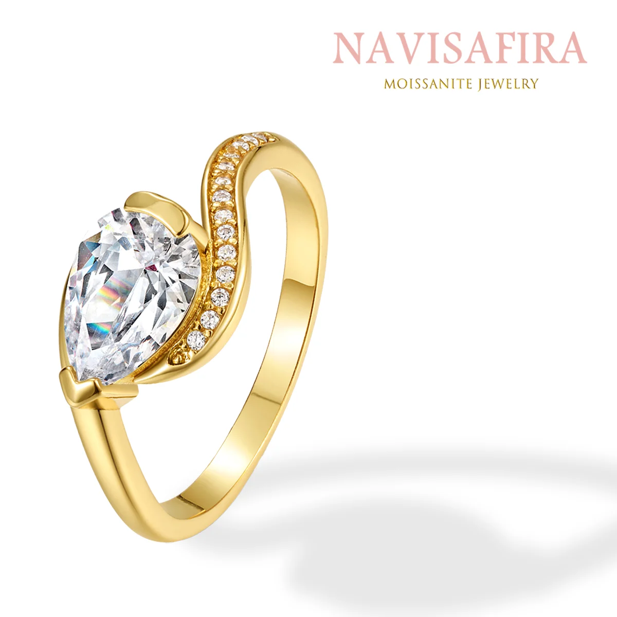 

1.5Ct S925 Pear-Shaped Moissanite Ring, with Zircon Details, Elegant Flowing Design for Women’s Wedding & Engagement