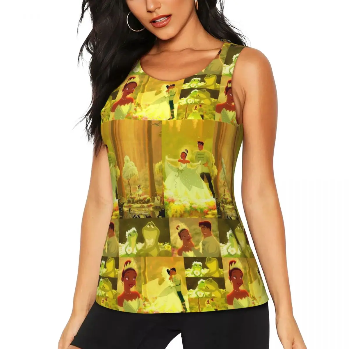 Custom Tiana And The Frog Hawaiian Yoga Shirts for Women Athletic Running Tank Tops