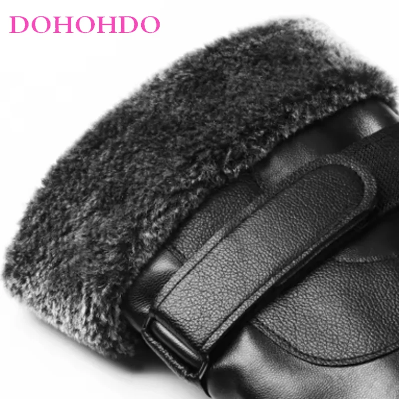 قفازات سوداء للرجال شتوية بالإضافة إلى شاشة لمس مبطنة مخملية غير قابلة للانزلاق دافئة مقاومة للماء ومضادة للرياح لركوب الدراجات النارية قفازات جلدية