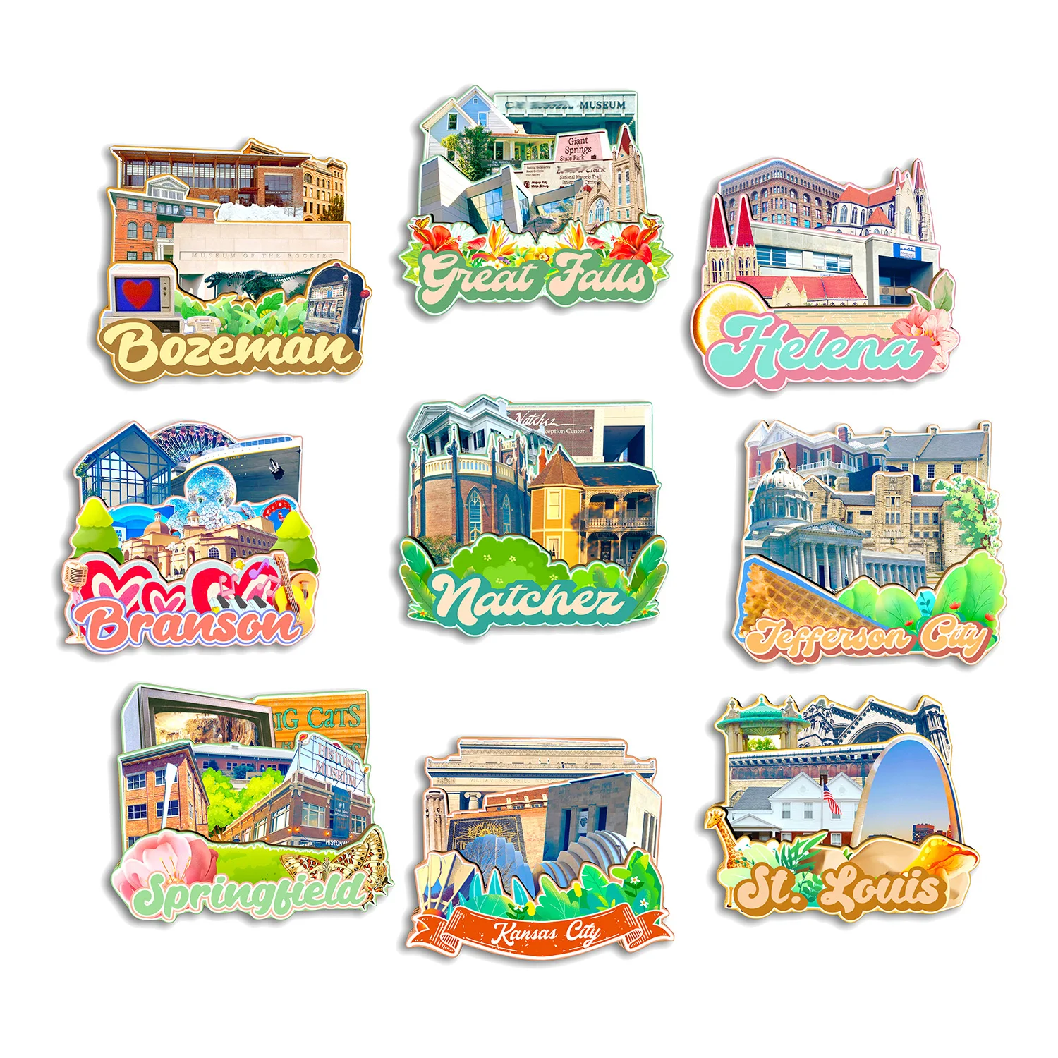 

Natchez St. Louis Kansas City Springfield Jefferson City Branson Bozeman Mississippi USA Fridge Magnet Travel Souvenir Gift