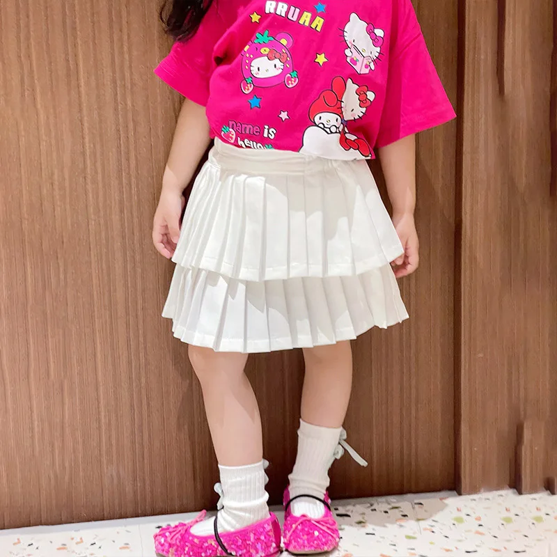 Nuovi bambini manica corta Kawaii Hello Kittys ragazze Cartoon Print girocollo top moda t-shirt allentata estate Casual mezza manica