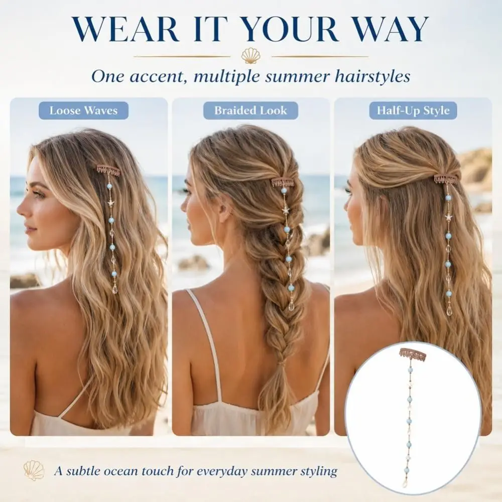 Starfish Charm Beachy Mermaid Hair Accent Shell Comb Style Clip Clip In Hair Jewelry Pearl Like Beads Boho Style
