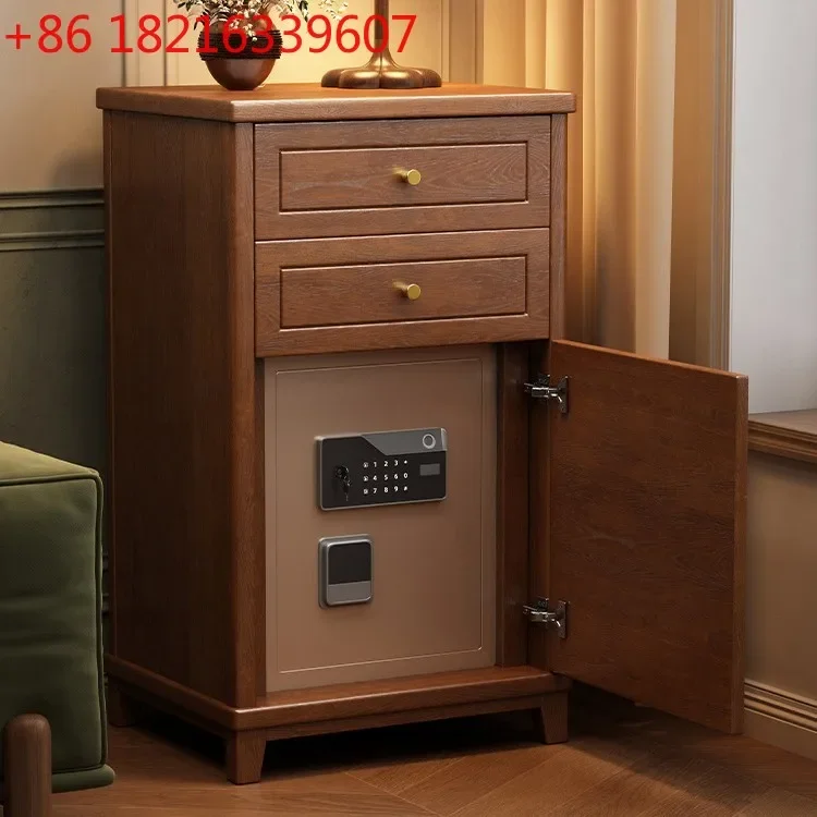 Solid wood home anti-theft hidden small locker fingerprint password safe