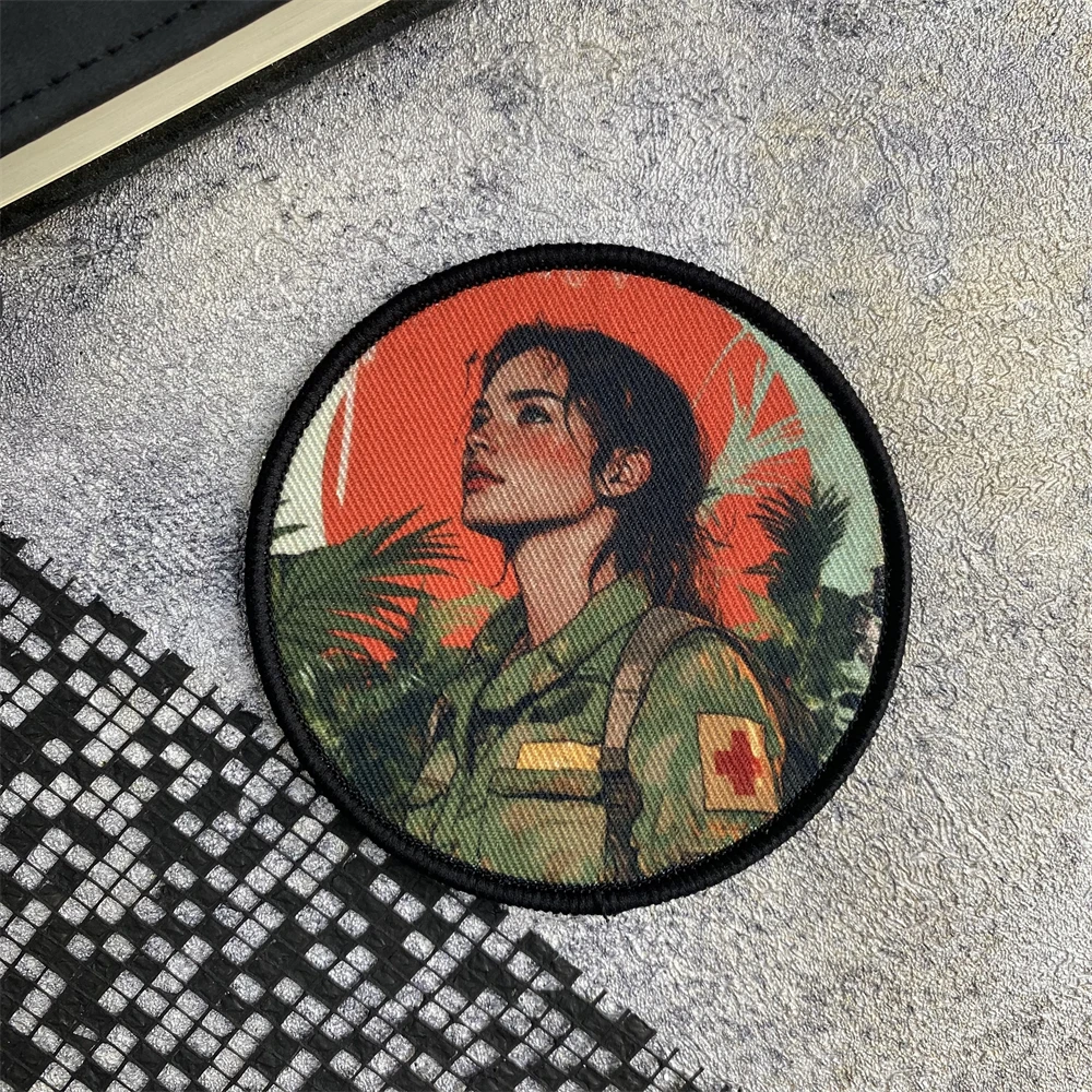 Medical Female Soldiers Tactical Morale Badge Patch Pretty Girl Printing Hook and Loop Armband Military Army Backpack Sticker