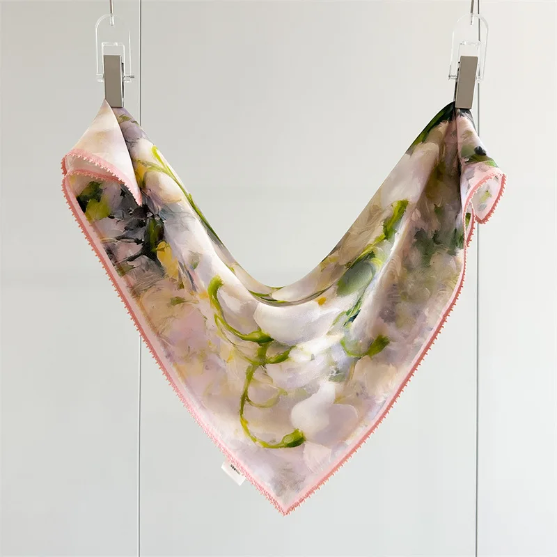 100% Silk Square Scarf for Women Oil Painting Orange Tulip Print Neck Scarf, Floral Bandana Head Scarf Fashion Accessories