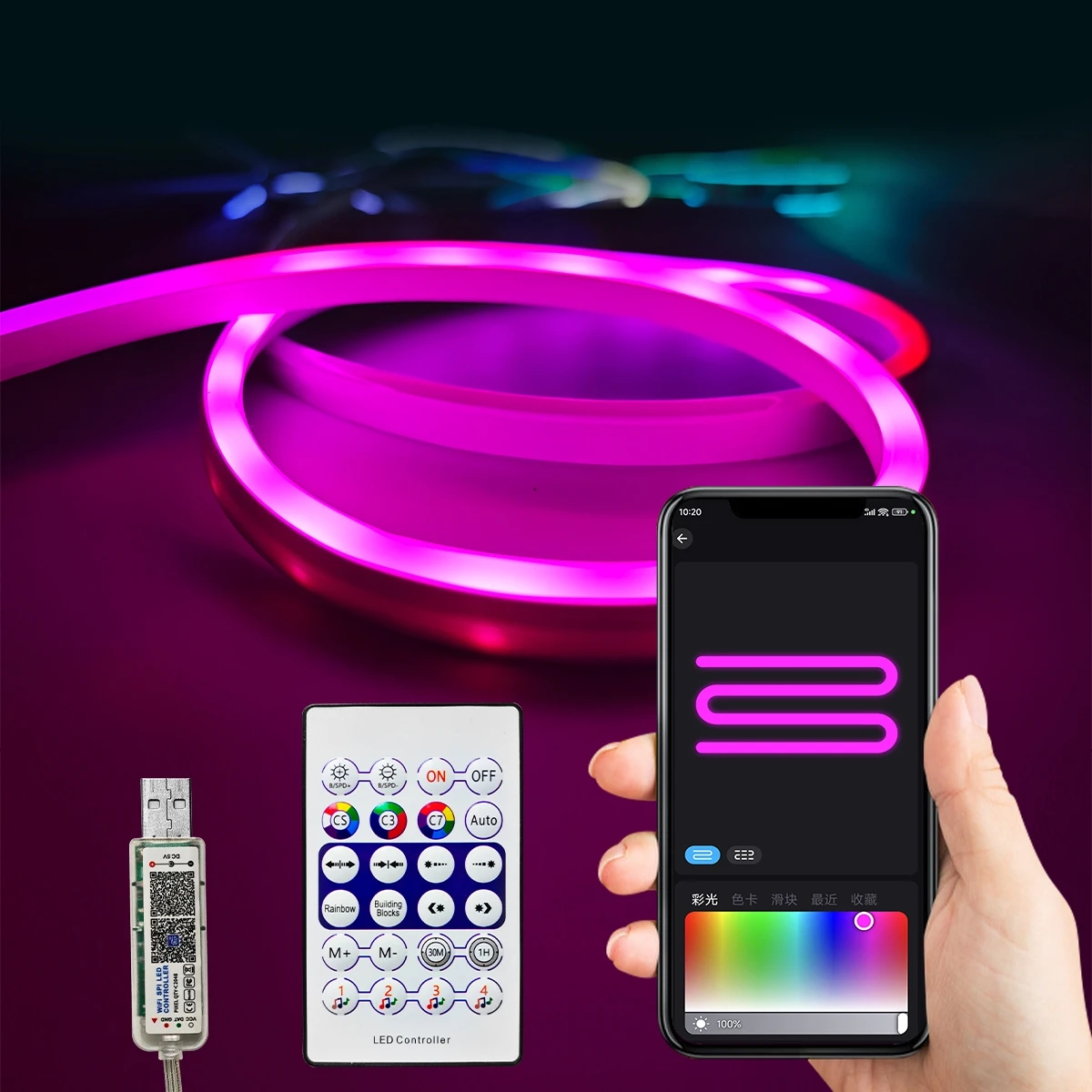 WIFI BT Smart Neon LED Strip Light USB RGBIC Neon Lamp App Controll Dreamcolor LED Light Rope Room Decor Work with Alexa Google