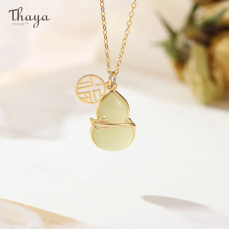 

Thaya Hotan Jade Female Jewelry S925 Silver Gourd Elegant Collar 14K Gold Plated Fashion Necklace for Women Daily Wear Jewelry