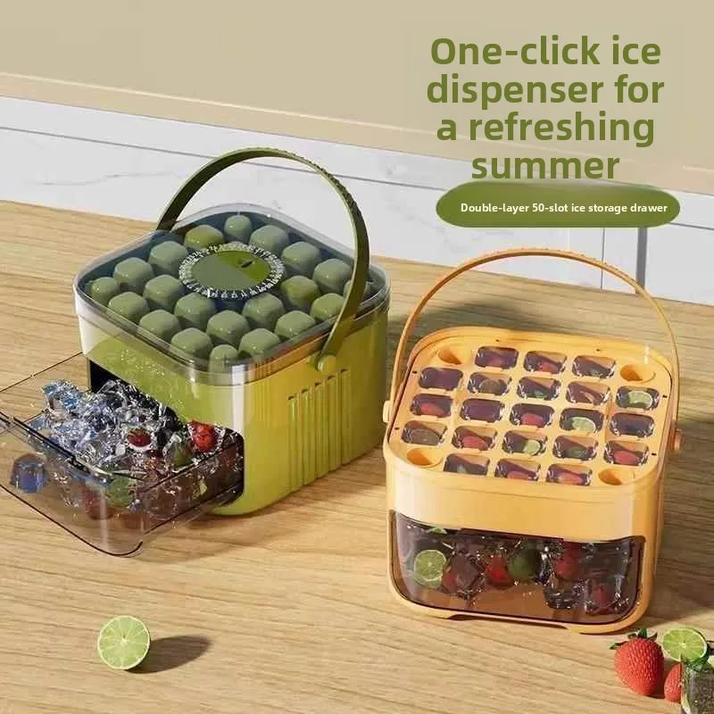 Large Capacity Ice Maker 50 Grids Press Type Ice Tray with Lid Kitchen Appliance Ice Cube Maker Frost Free Commercial Grade
