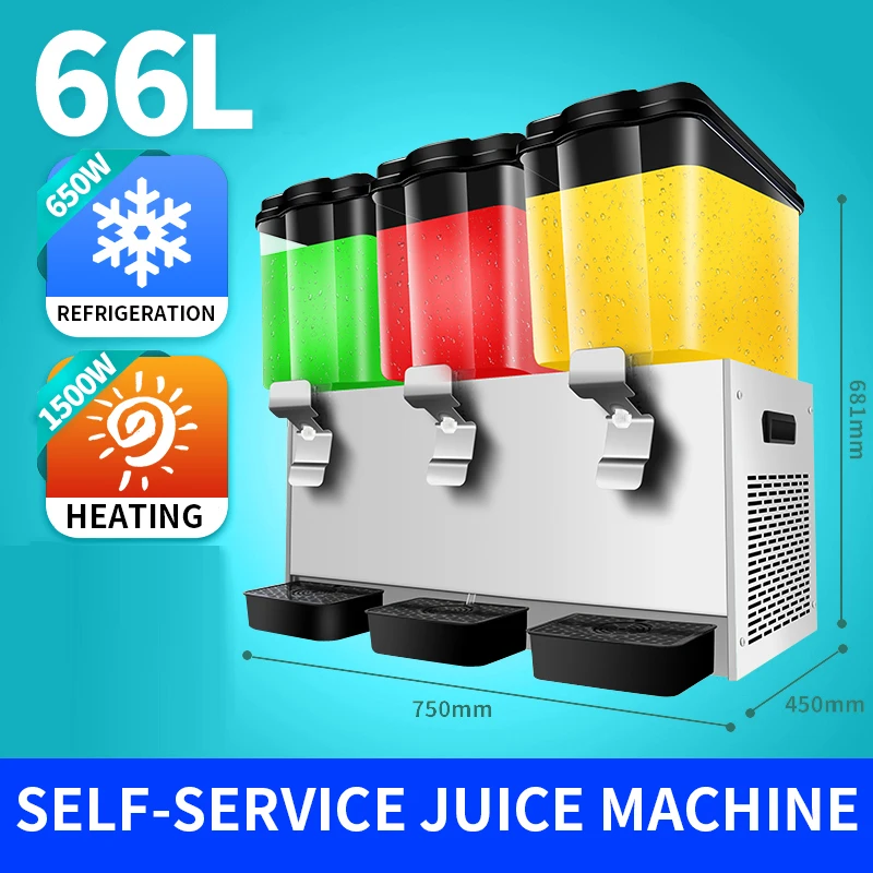 22L/44L/66L Commercial Self-Service Beverage Juice Iced Stall Refrigeration Cold Drink Machine Double-Cylinder Three-Cylinder