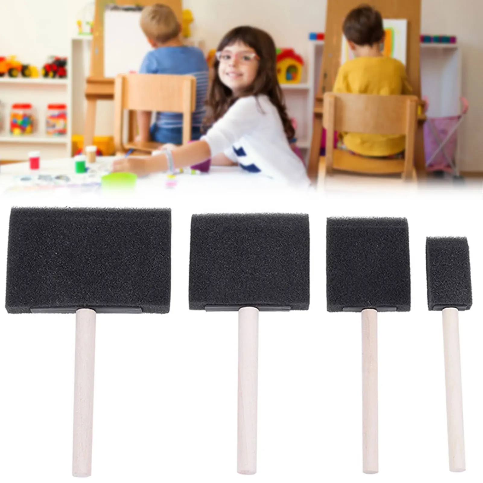 4pcs Sponge Foam Brush Multifunctional Foam Set Paint Sponge Brush With Wooden Handle Easy To Clean For Painting Graffities