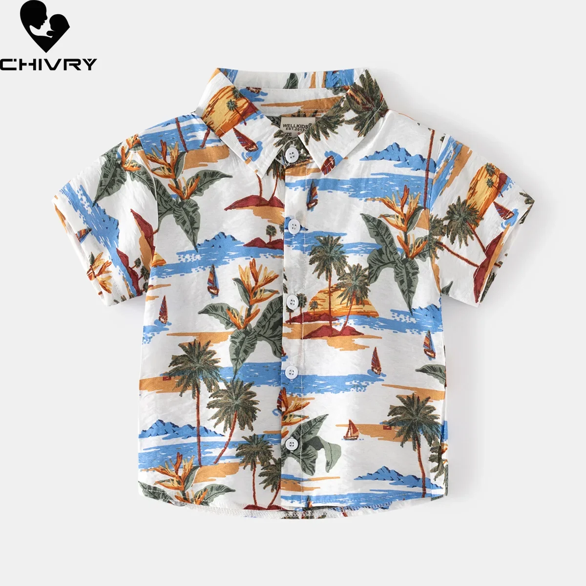 

New 2024 Boys Summer Cartoon Beach Resort Style Print Shirts Kids Short Sleeve Lapel Blouse Shirt Children Casual Tops Clothing