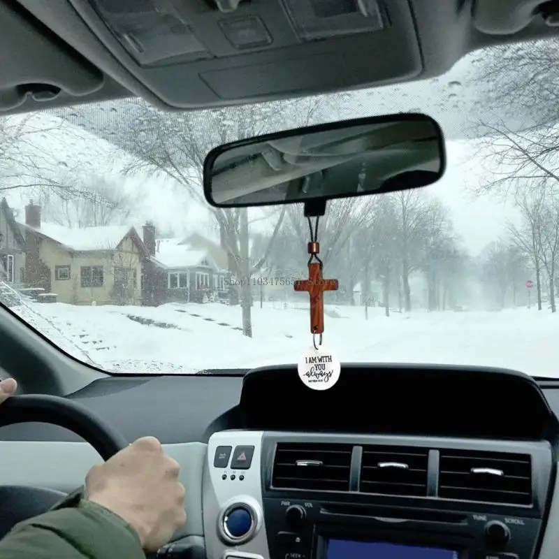  Wooden Crosses Charm Rearview Mirror Pendant Religious Car Charm For Quick Installation Spiritual Comfort