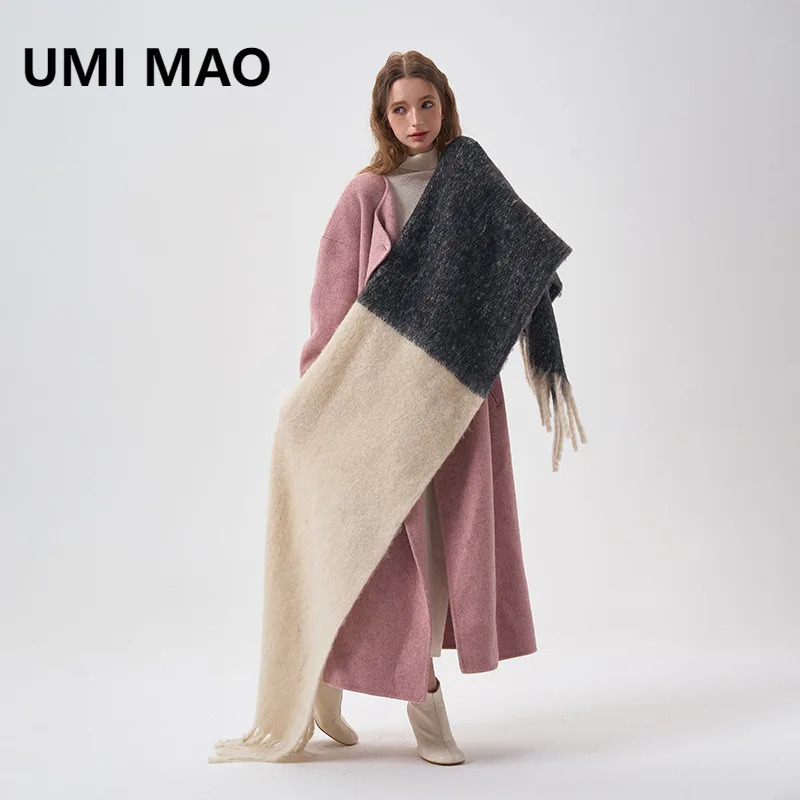 

UMI MAO Simple Color Blocking Soft Touch Plush Scarf Winter Thick Elongated Imitation Cashmere Shawl Student Windproof Scarf