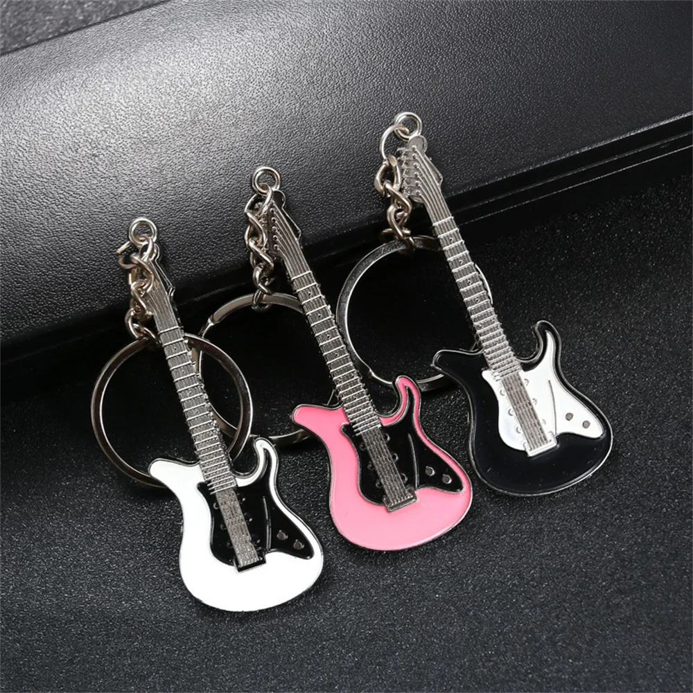 Creative Mini Musical Instruments Guitar Keychain Multi-Color Rhinestone Keyring Women Men Car Handbag Phone Case Pendent Gift