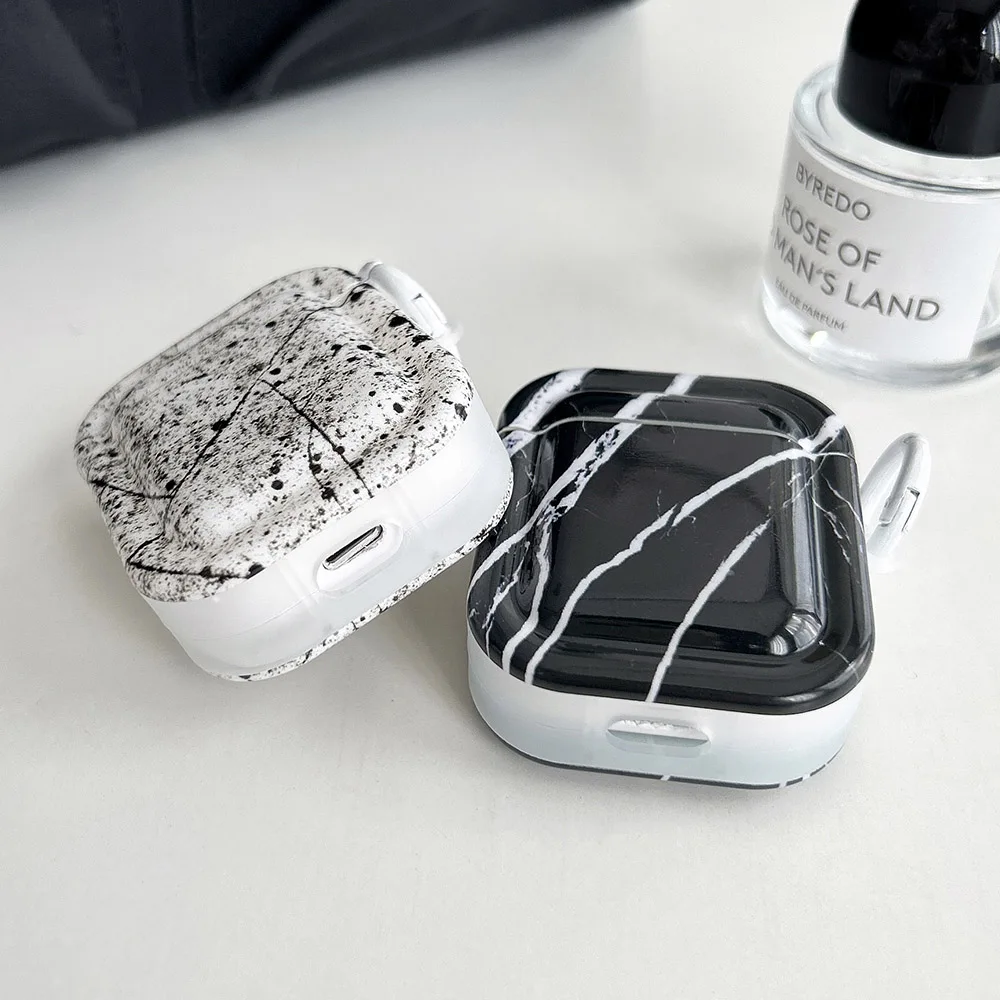 Casing earphone silikon persegi tekstur marmer, casing earphone silikon persegi gaya sederhana untuk airpods 1/2/3/4 pro 2 gelang hati cinta plating mewah