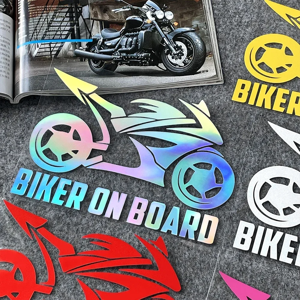 "Biker on Board" Adesivi decorativi riflettenti per auto Decor Moto Moto Scooter Auto Body Window Parabrezza Decal Accessori