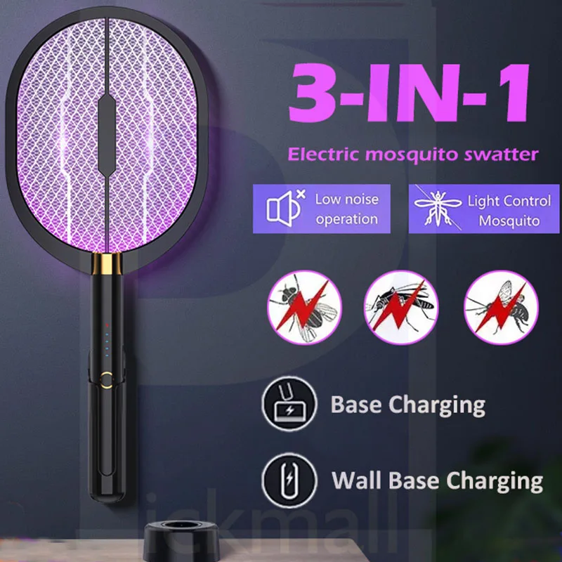 Electric Mosquito Racket with Purple Killer Lamp, Type-C Rechargeable, Bug Zappers, Fly Swatter, Upgraded, 3000V, 2024