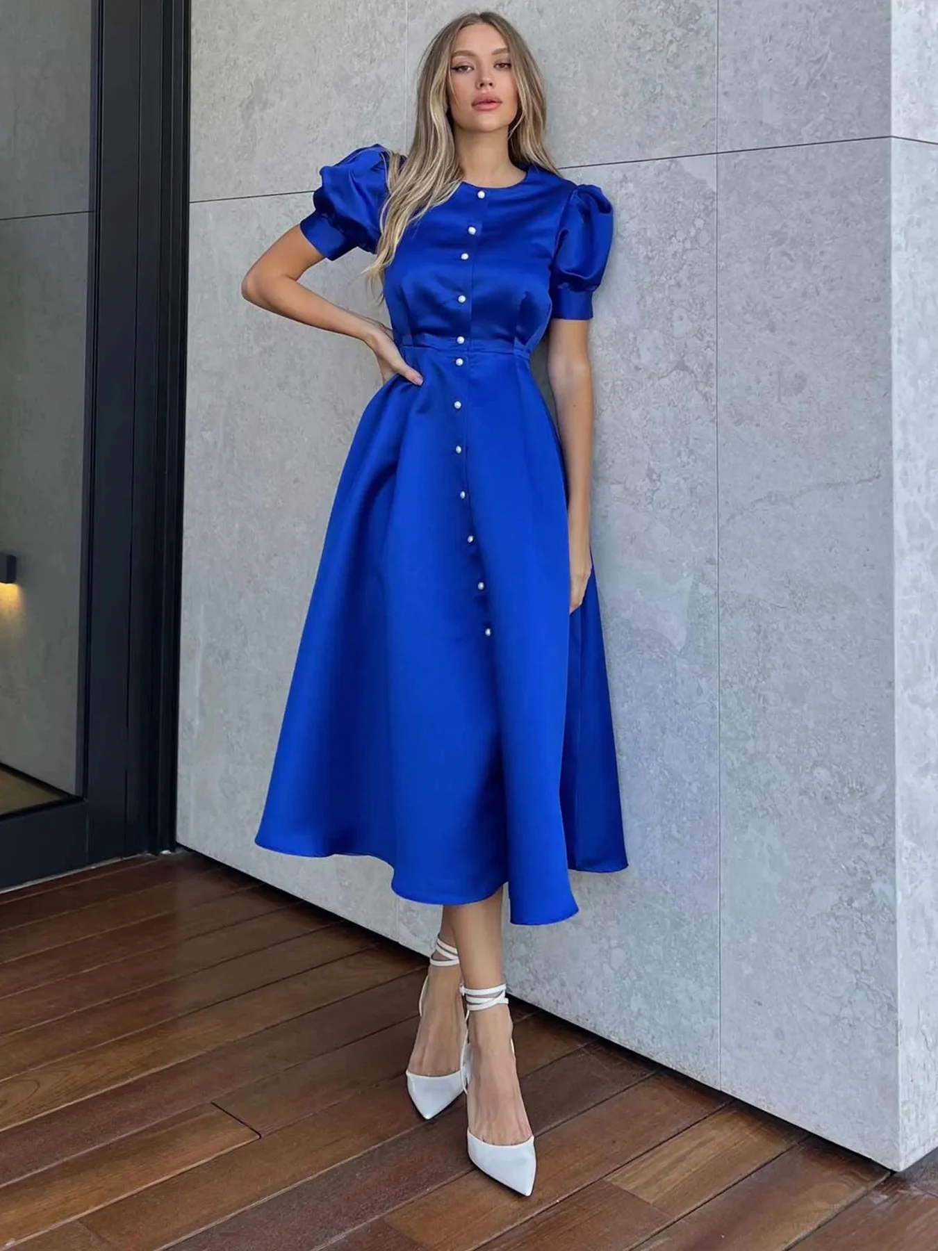 Women Elegant Long Dress Short Sleeve Sexy Split Big Swing Spring Summer Fashion Casual Party Midi Dresses For Women Robe Femme