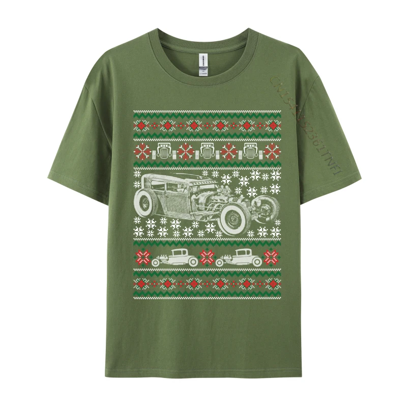 Hot Rod Ugly Christmas Shirt Muscle Car Holiday T-Shirts Camisa Tees O-Neck Europe Size Cotton