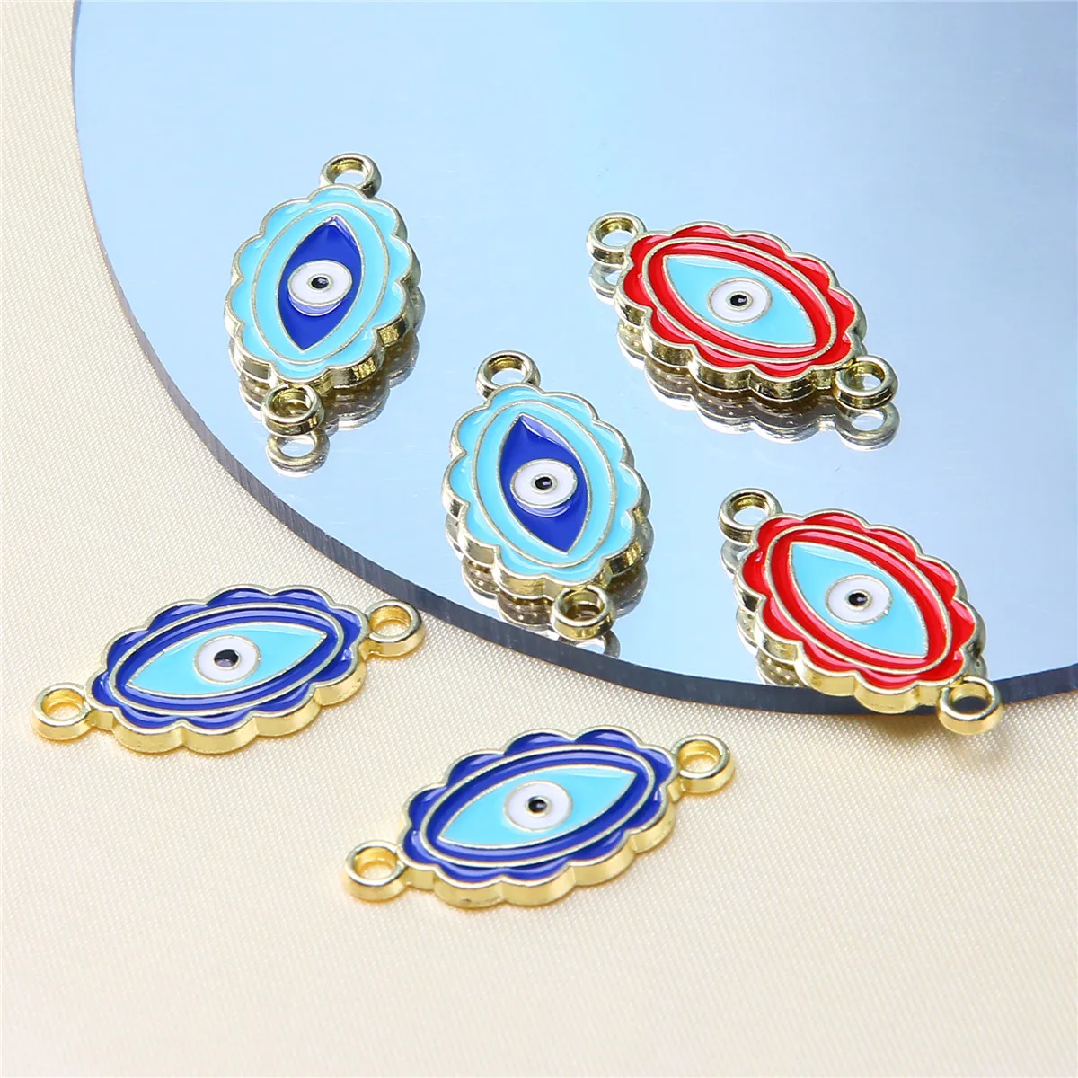 10pcs 26*13mm Enamel Evil Eye Cloud-shaped Double Hole Connector Pendant DIY Lucky Bracelet Necklace Jewelry Accessories