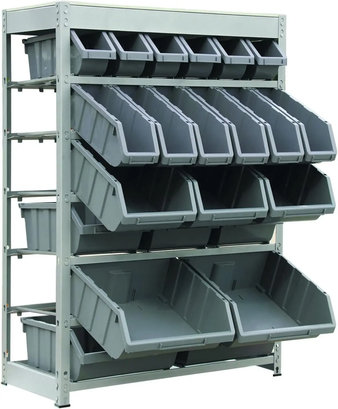 Bin Rack Storage System Heavy Duty Steel Rack Organizer Shelving Unit w/ 22 Plastic Bins in 6 tiers