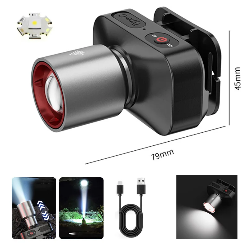 Strong Light Led Headlight Super Bright Zoom Flashlight USB Rechargeable Long Life Outdoor Fishing Light Flashlight Tools