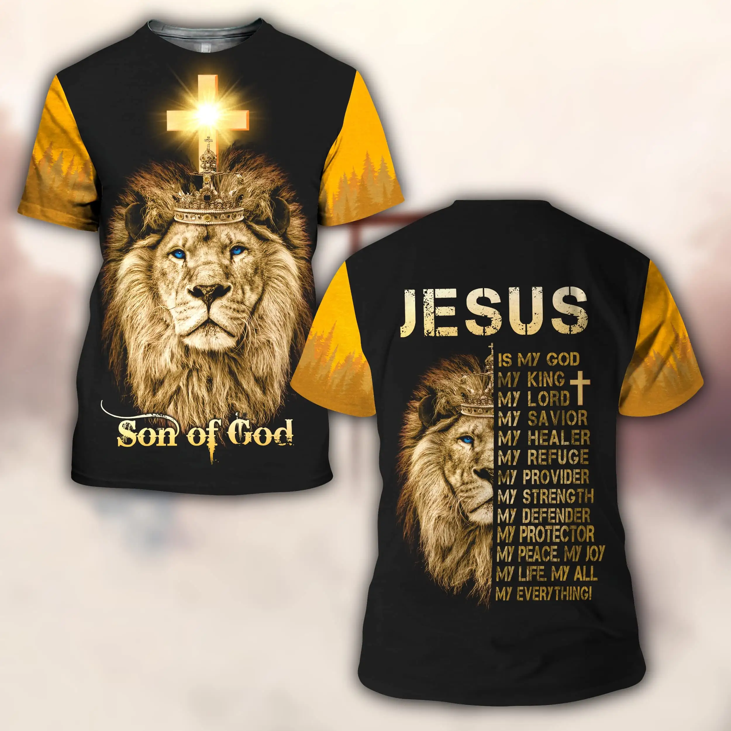 Summer Vintage T Shirt For Men Lion Graphic 3D Print Short Sleeve Christian Jesus T-shirt Men's Clothing Streetwear T-shirt