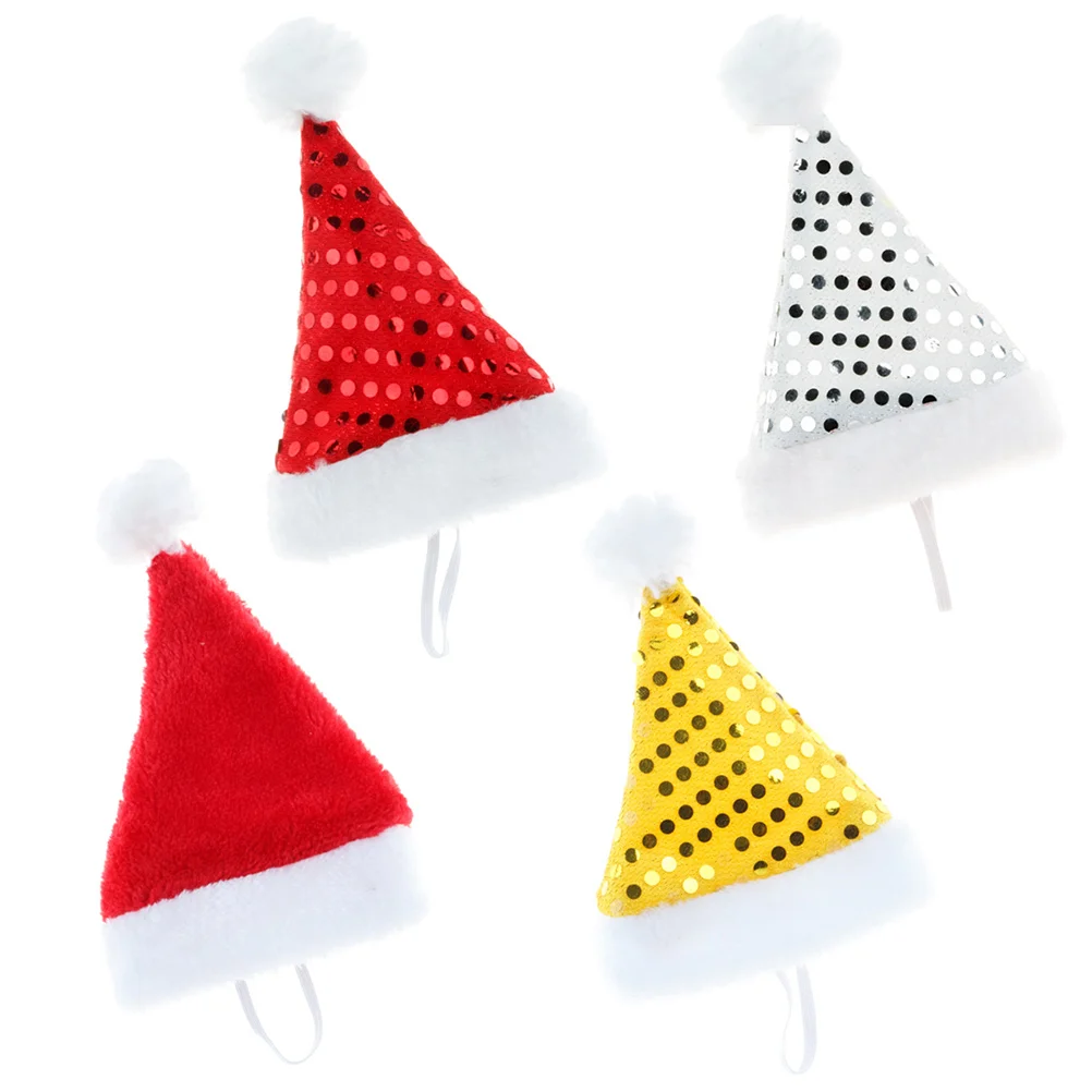 

4 Pcs Pet Santa Hat Headwear Xmas Decorations Christmas Costume Cat Headgear Ornament Short Plush Party Hats Festive