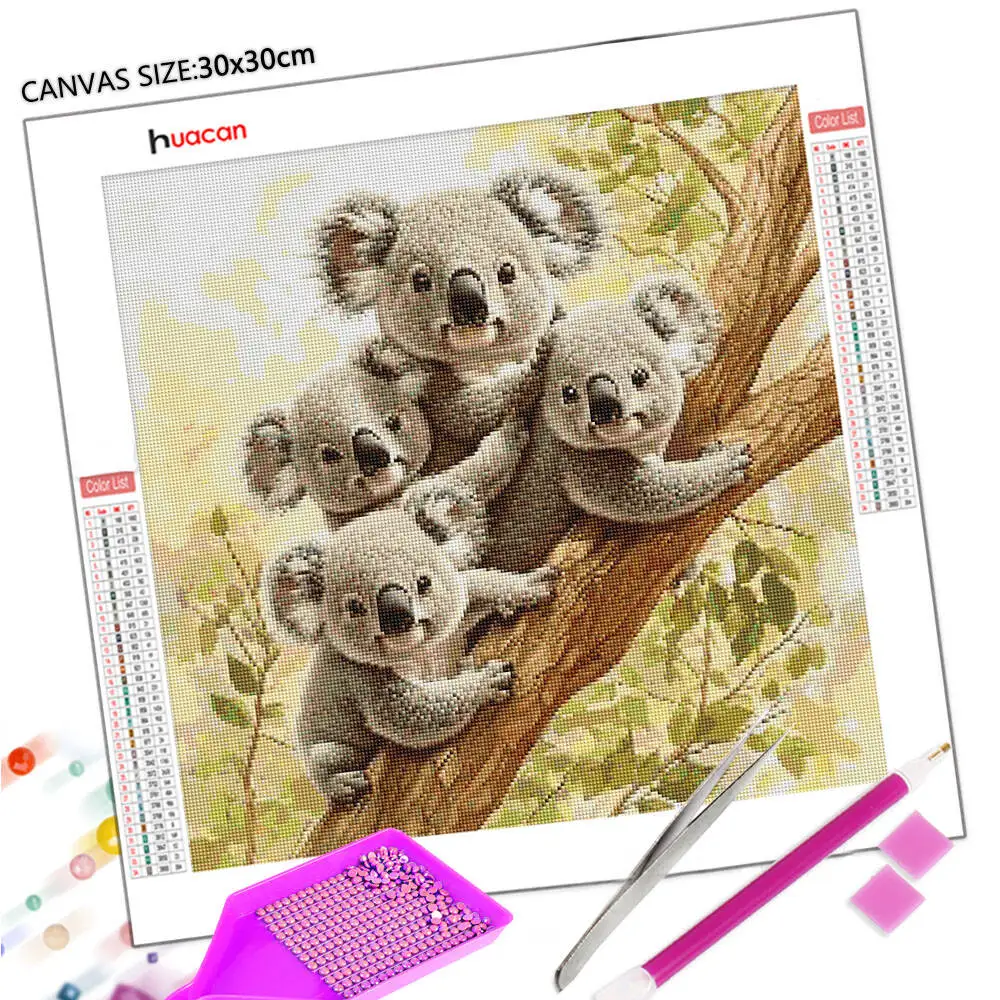 Huacan New Diamond Painting Animal Koala 5D Diy Full Square Round Drill Mosaic Art Rhinestone Pictures