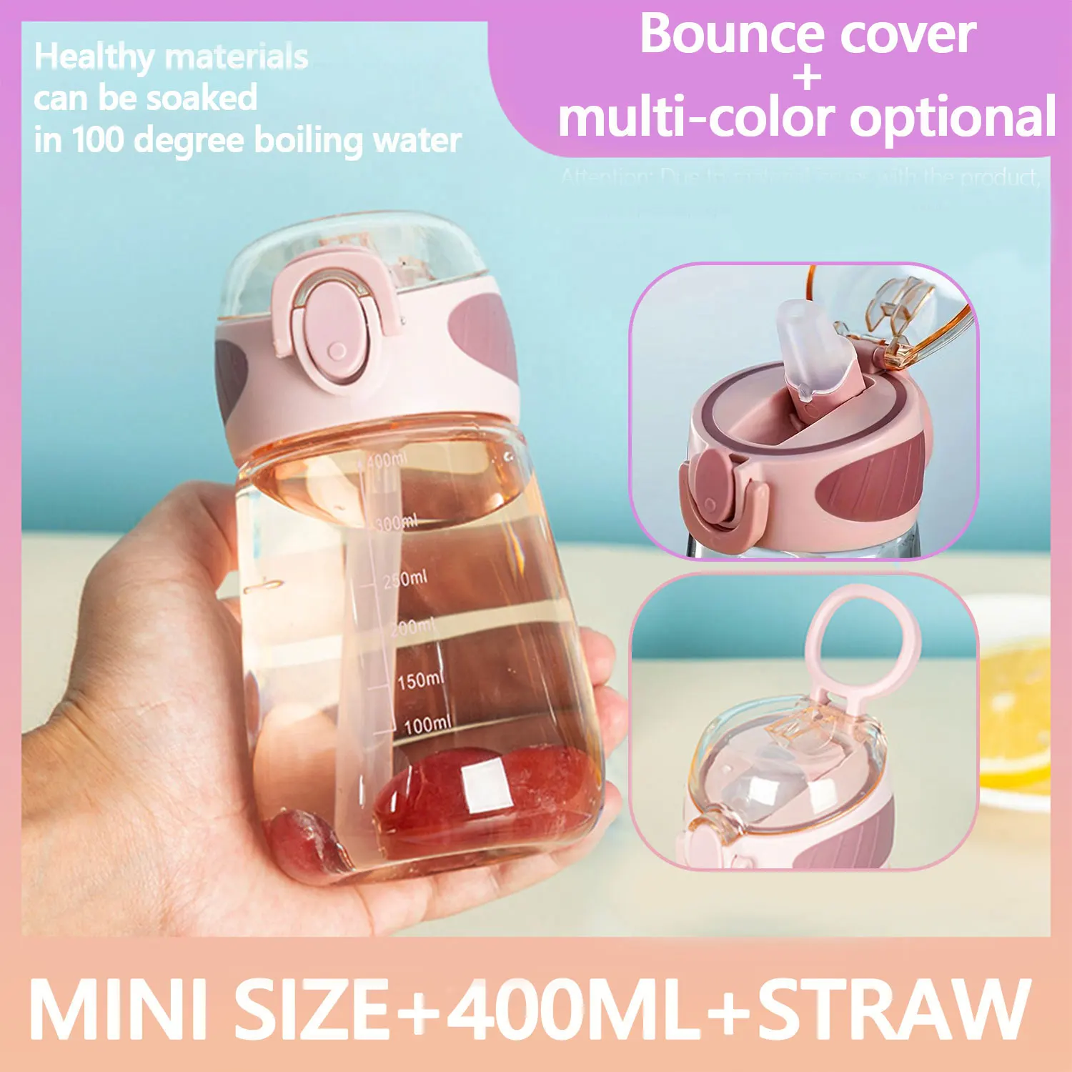 400ml children's transparent outdoor sports water cup, straw cup, camping kettle, baby bottle, large capacity, drop resistance