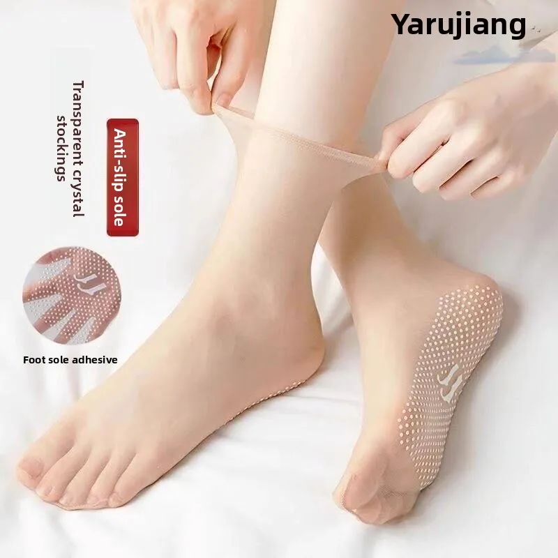 

Transparent Crystal Silk Stockings Ultra-Thin Mid-Calf Summer Style Wear-Resistant Anti-Slip Invisible Hook-Proof Leggings