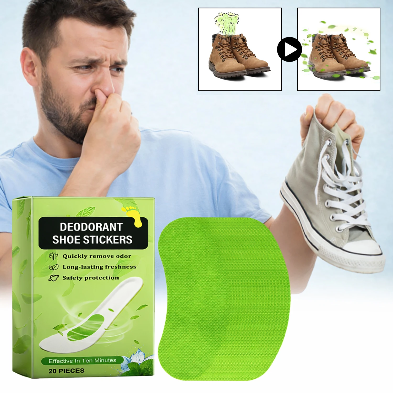 20/40/60Pack Deodorant Shoe Stickers – Long-Lasting Odor Eliminator Pads for Shoes, Sweat Absorbing, Freshness Up to 10 Hours