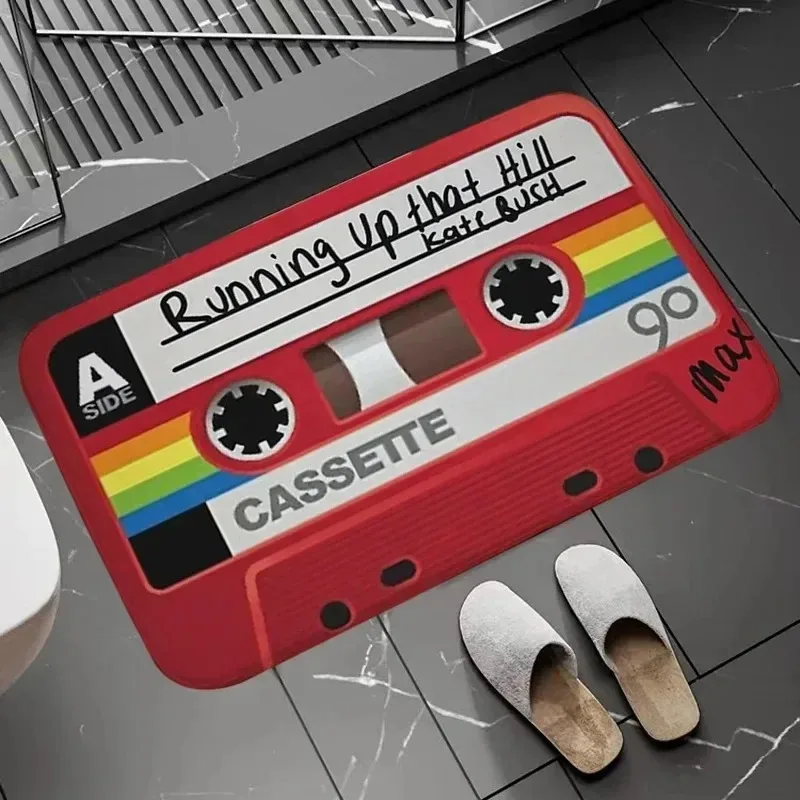 VIKAMA Retro Red Cassette Tape Music-Themed Rug Non-slip and Washable Ideal for Living Room Door Mats and Home Decor