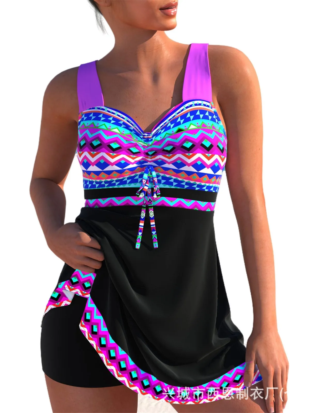 2025 V Neck Sexy Bikini Set High Waisted Swim Shorts & Backless Bikini Top Quick Dry Skirted Two-Piece Swimwear Summer Holiday