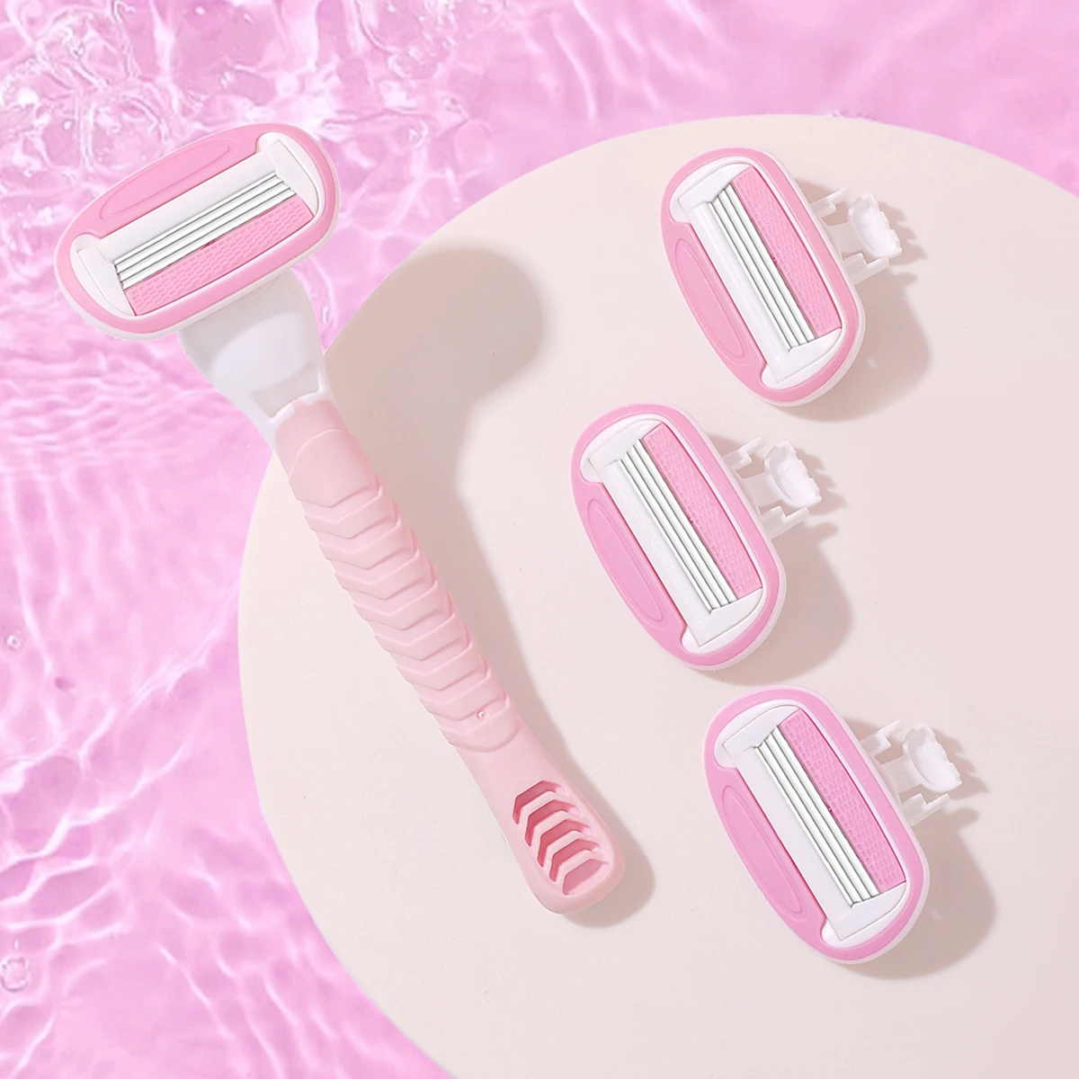 

1 Handle 4 Blade Cartridges Women Razor Four Layers Stainless Steel Blade Hair Removal Tool Fit Arm/ Leg/ Bikini