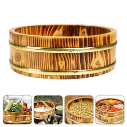 Rice Sushi Wooden Bowl Bucket Tub Oke Hangiri Mixing Wood Box Japanese Steamer Serving Food Container Round Tray Hanging
