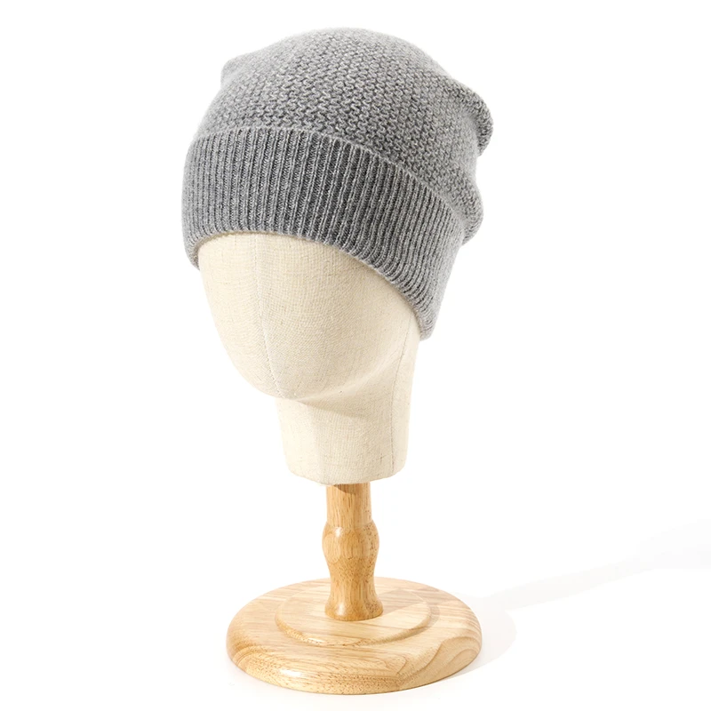 Winter New Men\'s Hats 100% Cashmere Knitted Headgears Soft Warm Casual Thick Man Cap 3Colors High Quality Skullies Men Solid Hat